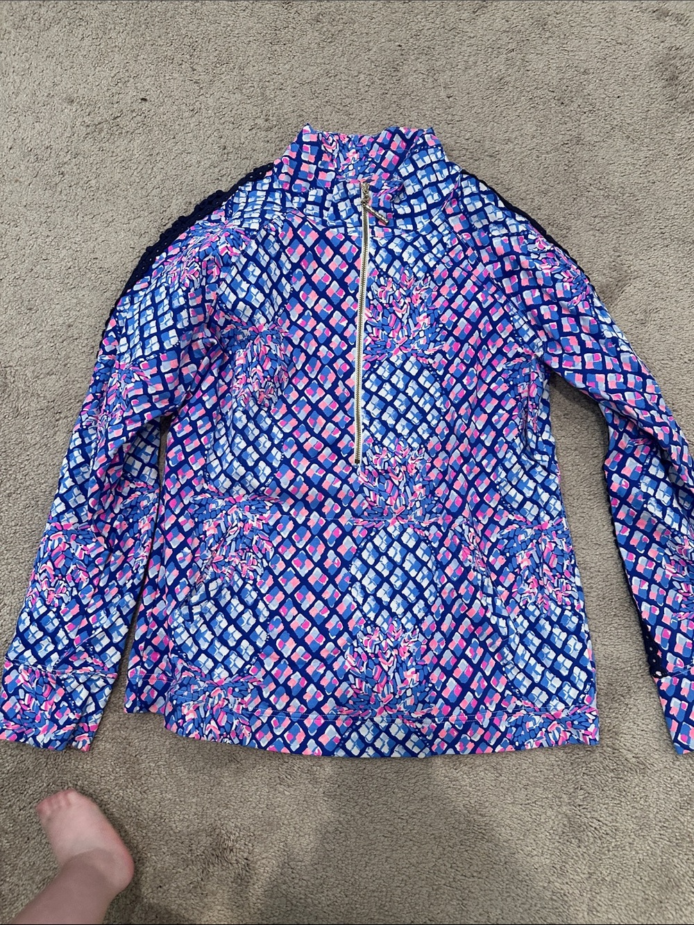 Lilly Pulitzer Blue & Pink Quarter-Zip Pullover